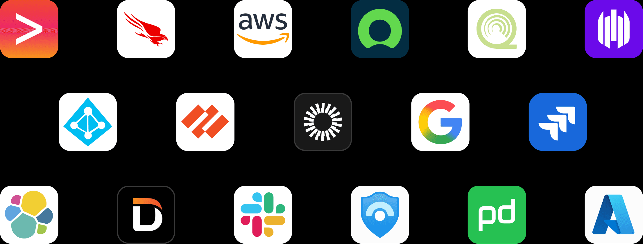 Integrations — CrowdStrike, AWS, Azure, Palo Alto, Google, Jira, Datadog, Slack, PagerDuty and more